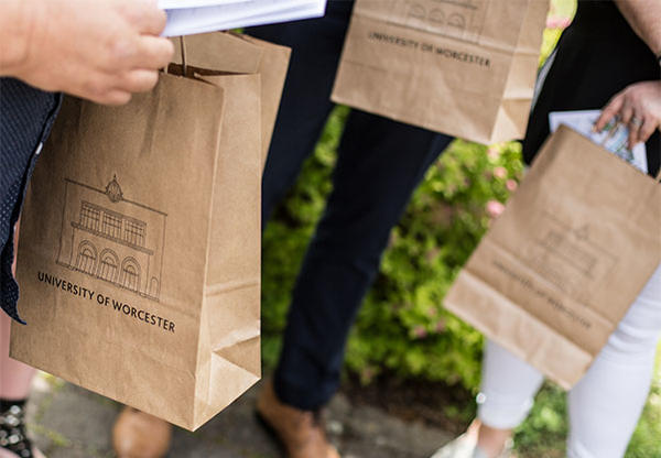 University of Worcester paper Open Day bags