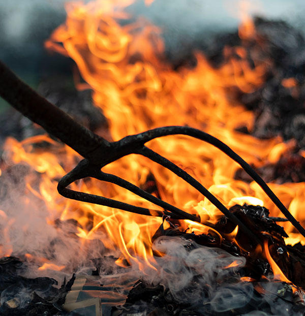 A pitch folk inside a fire