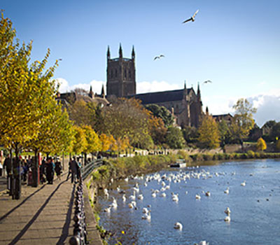 Worcester cathedral shot from the river
