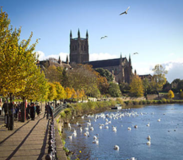 Worcester cathedral shot from the river