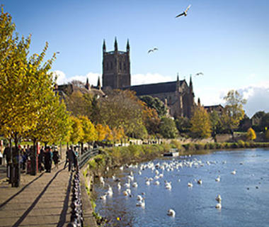 Worcester cathedral shot from the river