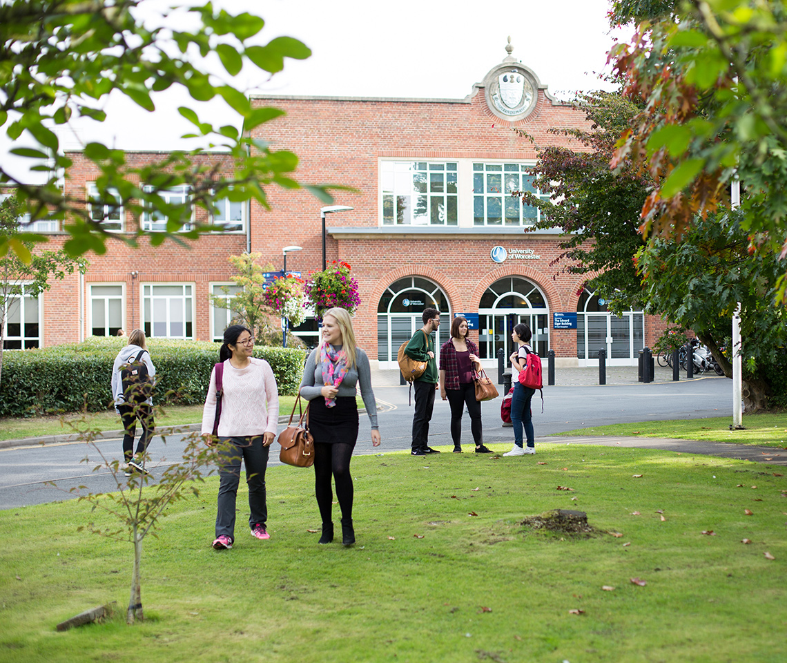 People stood in front of the Edward Elgar building