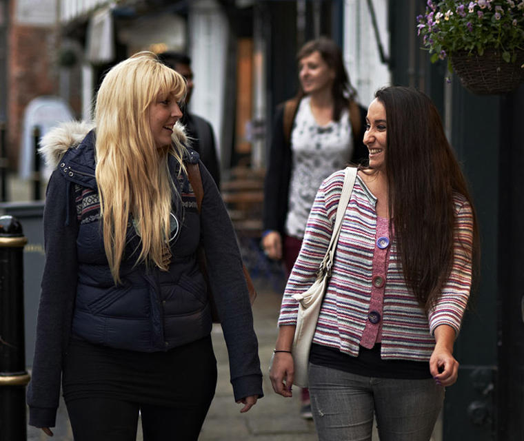 Students walking through Worcester streets