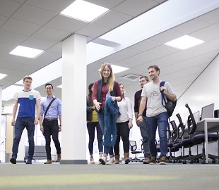 group of students walking towards the camera