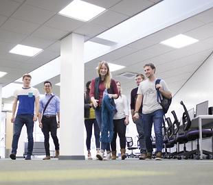 group of students walking towards the camera
