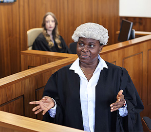 Law student in law court ui card