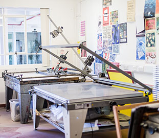 two worktables in a lecture room